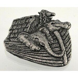 Vintage Noah's Ark Cast Metal Ornament 2 3/8" x 2 1/2" Vintage Pewter Tone